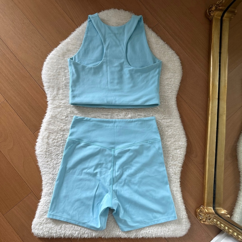Girlfriend Collective high rise bike shorts and Dylan tank bra matching set, M